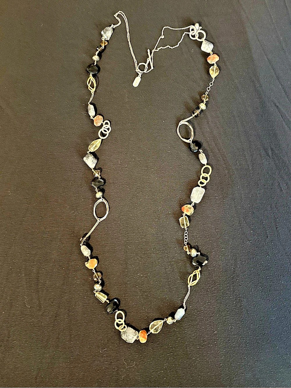 Stunning MASHKA Beaded Mixed Metals and Gemstones Statement Necklace Like New